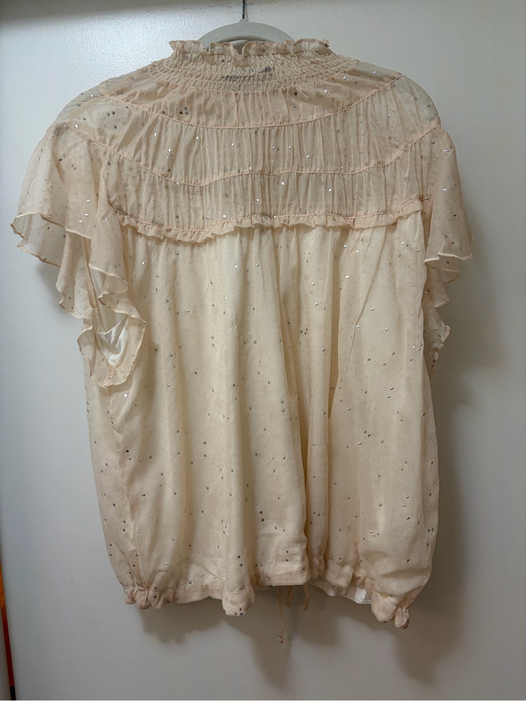 Lola & Sophie Cream Ruffled Yoke Blouse With Metallic Speckle
